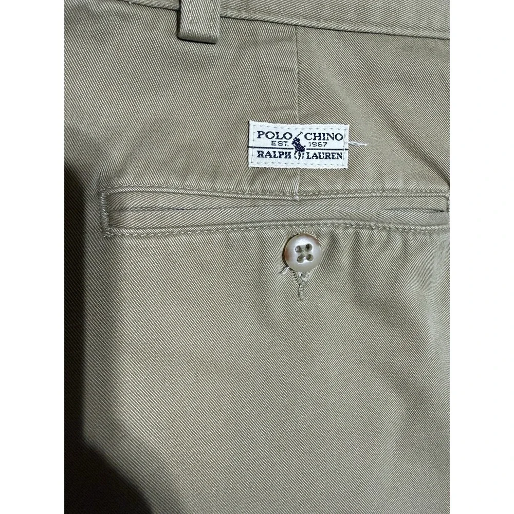 Vintage Polo Ralph Lauren Chino Mens 35x32 Khaki Pleated Pants 100% Cotton